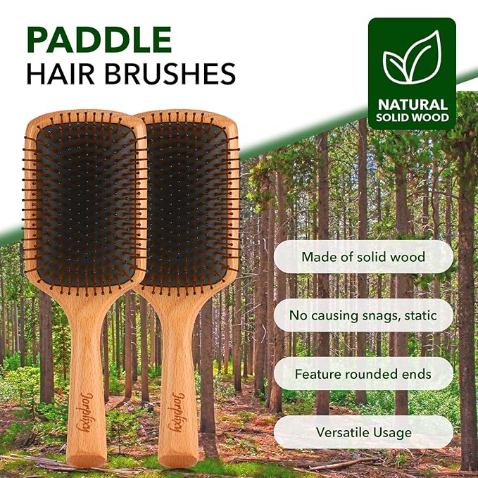 Hair Brush for Men and Women, Wet Brush with Wooden Handle, Paddle Brush