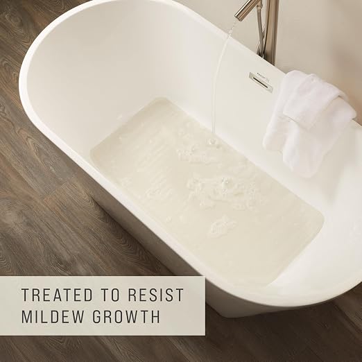 Rubbermaid Commercial Products Bath Tub and Shower Mat, 36-Inch X 18-Inch, White, Extra Long, Machine Washable, Safti-Grip Non-Slip Bathroom Mat with Suction Cups for Home/Hotel/Shower/Bathtub