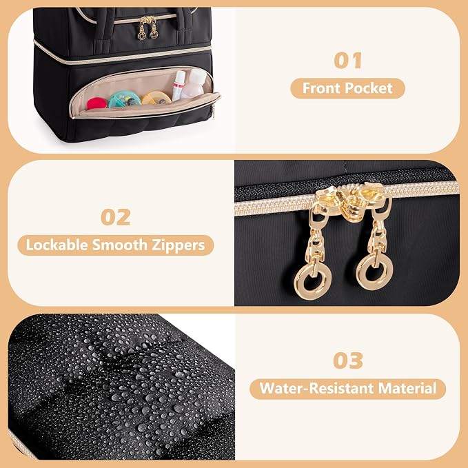 Damero Double Layers Medicine Bottle Organizer, Lockable Pill Bottle Organizer Medicine Bag with Lockable Zipper and Detachable Dividers for Medication, Vitamins or Medical Supplements, Black