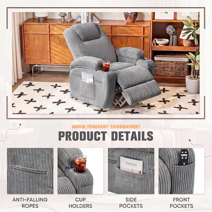 Flamaker Power Lift Recliner Chair Electric Lift Recliner for Elderly | Power Lift Recliner Chair with Cup Holders Side Pockets for Living Room (Corduroy, Dark Gray)