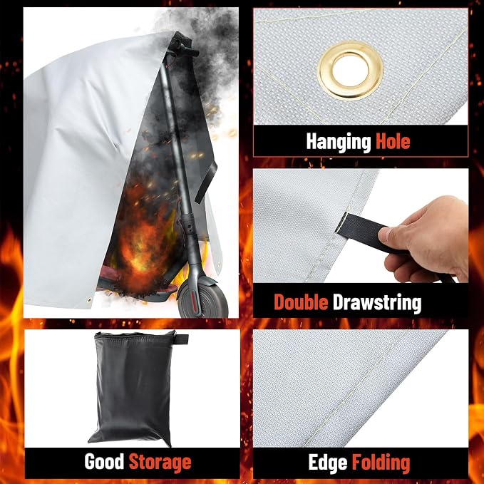 Fireproof Lithium Battery Cover for E-Bike & E-Scooter Fire Suppression Blanket for Battery Storage Charging Protection, Heat Resistant Safety Cover for Garage Home Emergency(79 x 79 Inch)