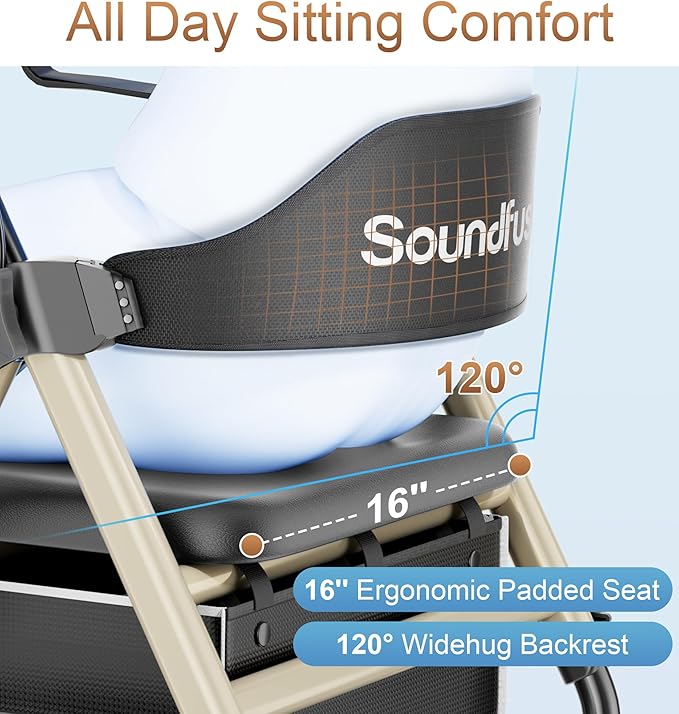 Rollator Walkers for Seniors with Seat, Foldable Lightweight Rolling Walker with 8" Big PU Wheels, Ergonomic Seat, Dual Height Adjustment
