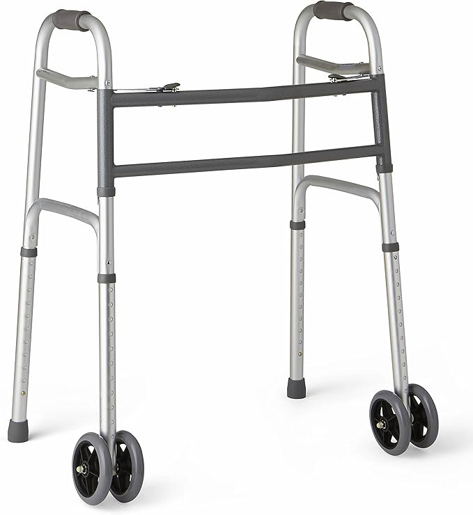 Medline Heavy-Duty Bariatric Folding Walker with 5” Wheels and Durable Handles, 500 lb. Weight Capacity