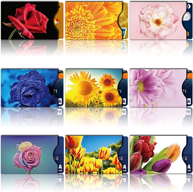 CARSLIFE RFID Blocking Sleeves (9 Credit Card & 3 Passport Sleeves) - Anti RFID Identity Theft Protection, Beautiful Flowers Design