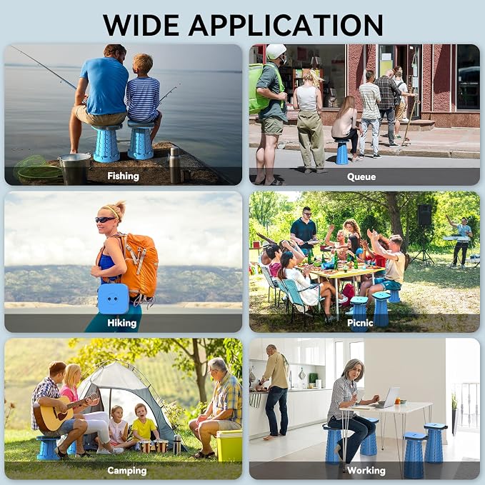 2026 Upgraded Collapsible Stool, Portable Folding Stool, Telescoping Camping Stool with Max Load Capacity 485lbs, Square Retractable Seat for Camping Gardening Fishing Hiking BBQ [Blue]