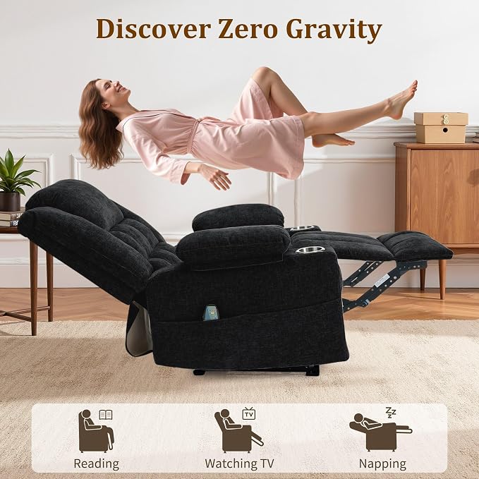 Korser Recliner Chair for Adults, Wall Hugger RV Recliner with Massage and Heating, Zero-Gravity Recliners, Electric Power Recliner Chair for Living Room, Bedroom, Home, Theater Seating (Black)