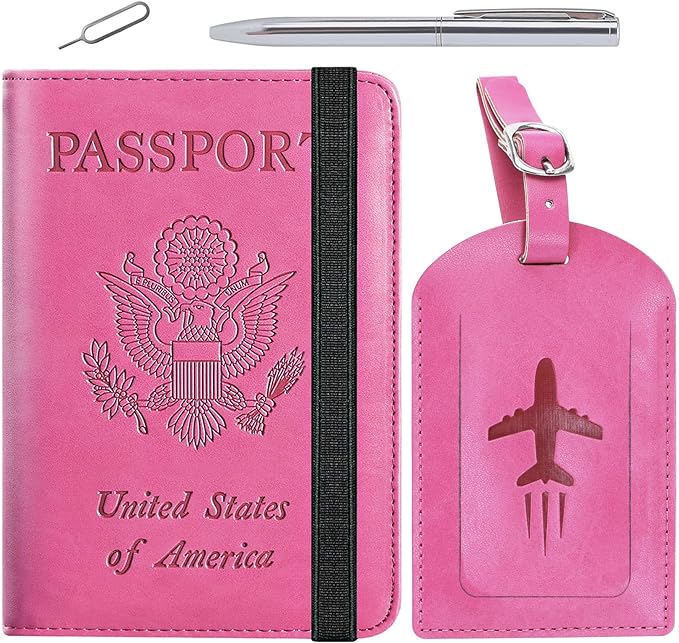 Passport Holder With Luggage Tag, Travel Essentials, Passport Cover | Passport Wallet, Travel Accessories, RFID Blocking, Synthetic Leather Card Case, International Must Haves, For Women Men