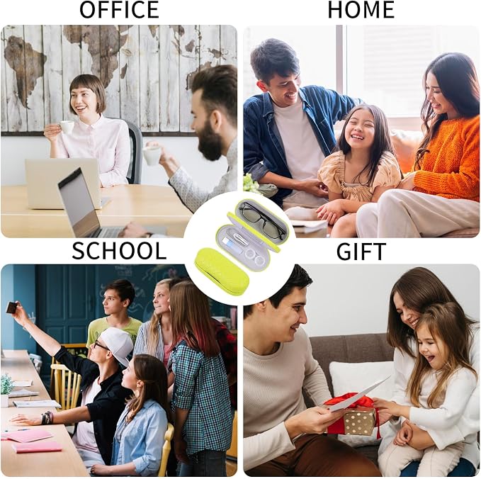 2 in 1 Contact Lens Case and Eyeglasses Case for Women Men Kids, Double Sided Hard Shell Portable Glasses Travel Holder with Built-in Mirror, Contact Lens Box Storage Kit, Lime