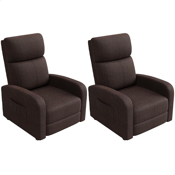 Garvee Recliner Chair for Adults Set of 2 PU Leather Lazy Recliner Ergonomic Adjustable Single Sofa Enhanced with Side Pocket, Tall Back, Wide Arms & Padded Seat, Home Theater Seating for Living Room