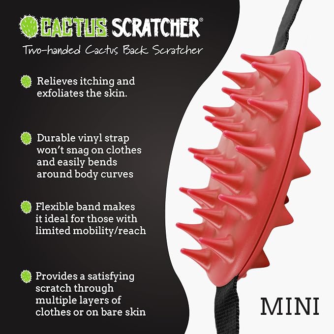 2-Hand Mini Back Scratcher - 2-Sided Back Scratching Tool for Hard-to-Reach Area, Durable 45" Strap with Ball Handles for Towel Like Operation, Universal Gifts for Men and Women, Red