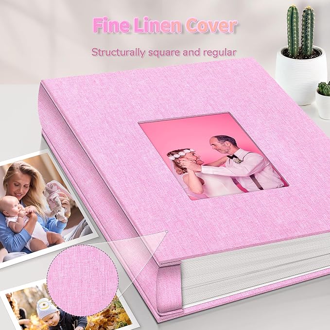 Artfeel Photo Album 4x6 with 1000 Pockets,Slip-in Picture Albums,Linen Cover Memory Book with Front Window,White Page Vertical Photo Book for Wedding,Family,Anniversare,Baby,Vacation