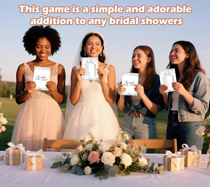 Wildflower Bridal Shower Games, Boho Flowers He Said She Said Game for 30 Guests with Game Cards, Bridal Shower Decor, Wedding Decorations Supplies (28)