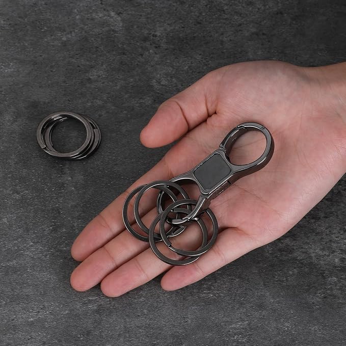 Styquenzer 2 Pcs Heavy Duty Key Chain with 8 Pcs Stainless Key Rings, Detachable, Organizer for Multiple Keys, Black, Unisex Adult