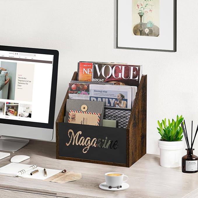 YINMIT Magazine Holder, Stepped 3 Tier Magazine Rack Floor, Magazine Storage Basket, Folder Organizer Bin for Magazines, Books, Newspapers