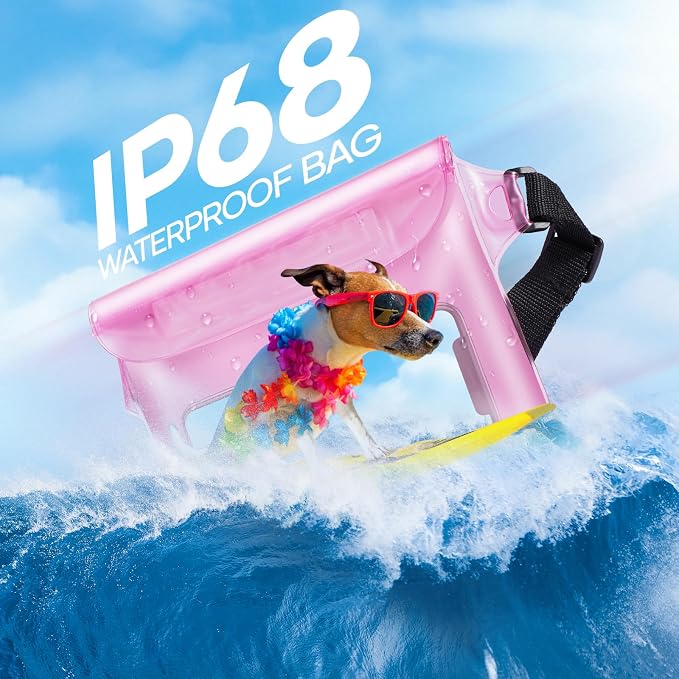 Waterproof Bag Fanny Packs for Women, Floating Beach Bags 2PCS | Floating, ideal for Beach, Boating & Kayaking&Fishing&Diving, Durable Material, Phone & Passport Pouch(black&pink)