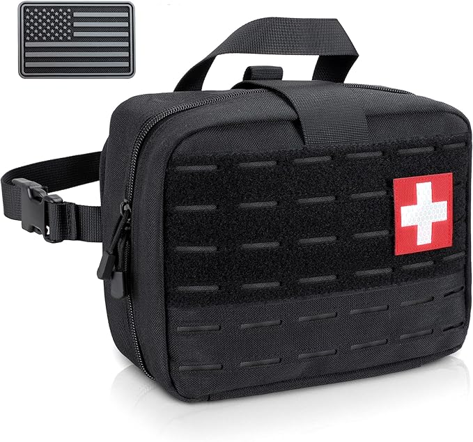 LIVANS Medical Bag, First Aid Bag Empty for Emergency & Trauma Kits | Molle Quick Release Design, Headrest Mount, Includes Flag and Cross Patch,Versatile for Tactical, Camping, Hiking and Travel