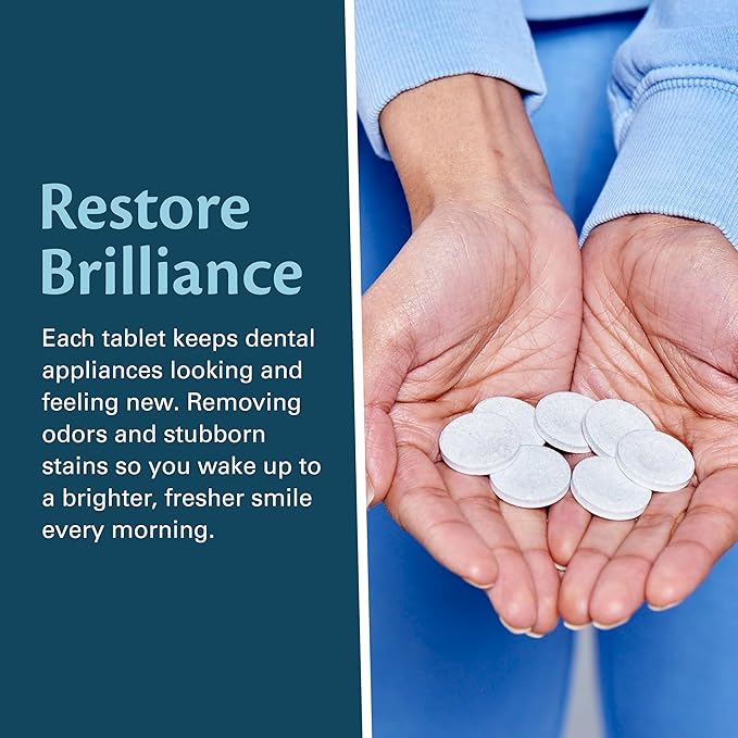 Overnight + Whitening Retainer Cleaner, Remove Stains, Discoloration, and Plaque | 4 Month Supply | Denture Cleanser with Whitening Boost,120 Tablets by M3 Naturals (Pack of 2)