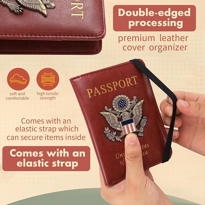 Passport Holder Cover Travel Wallet RFID Blocking Leather Family Passport Organization Personalized Wallet for Men or Women (Blue)