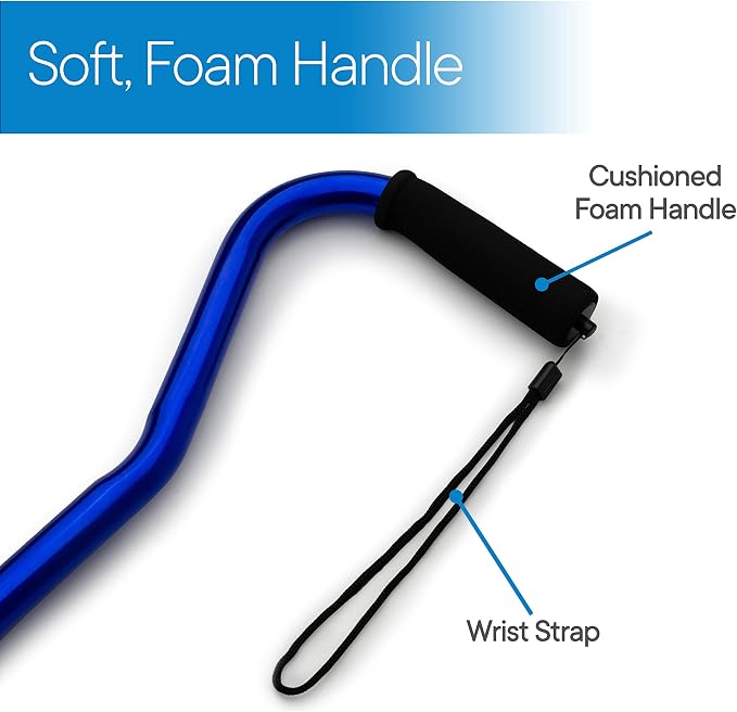 RMS Folding Cane with Offset Foam Handle, Adjustable Walking Stick with Carrying Pouch (Blue)