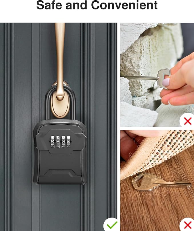 Puroma Lock Box, Key Lock Box Wall Mount & Portable Combination Lockbox with Resettable Code, Security Lockbox for Outside House Keys, Apartment Realtors Spare Keys Storage (2 Pack, Pure Black)