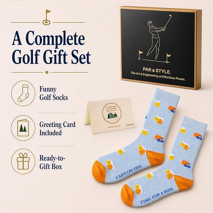 Funny Golf Gifts Socks for Men, Golf Accessories, Size 8-13 Gift Box & Card | Golf gifts for men, soft breathable crew socks, funny gift idea for birthdays, holidays, coworkers, husbands, or golf lovers