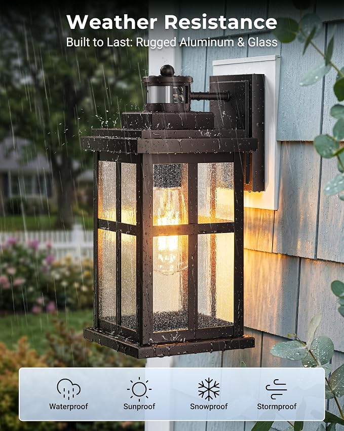 VIANIS Large Motion Sensor Porch Lights Outdoor, ORB Exterior Sconce Light | Anti-Rust Waterproof, Dimmable, Farmhouse Outdoor Garage Lighting Fixtures Wall Mount for House, Exterior Light Fixture