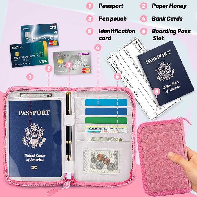 Passport Holder for Travel, RFID Blocking Wallet for Couples Men and Family | Multi-compartment organizer holds passports, cards, tickets, IDs and cash for women, couples and international family travel