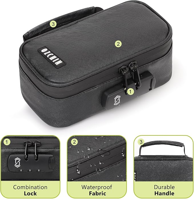 OZCHIN Smell Proof Bag with Combination Lock File Organizer Case Container Medicine Lock Box Odorless Storage Bag Great Gift for Friend (Black, S)