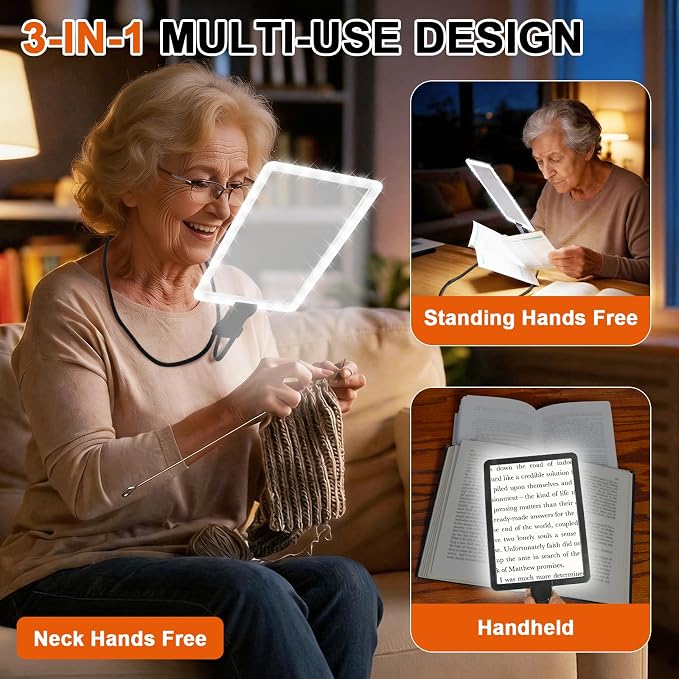 Magnifying Glass with Light for Reading,Hands Free Magnifier Neck Wearable | Lightweight Soft Tube, 50 Ultra-Bright LED Light Free 10X Magnifier for Reading,Sewing,Knitting,Cross Stitch & Crafts