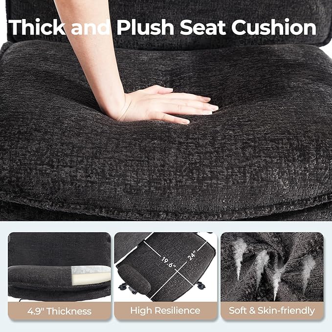 Criss Cross Chair with Flip-Up Arms and Lockable Wheels, Plush Fabric Cross Legged Office Desk Chair,Wider 125°Tilting Adjustable Swivel Computer Chair for Home, Apartment, Bedroom,Black