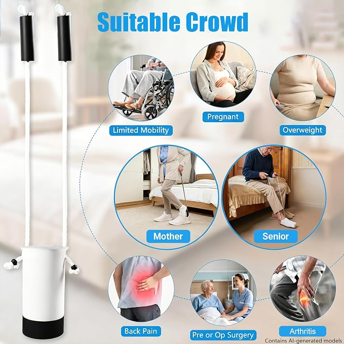 Sock Aids for Putting On Socks Kit,Sock Helper for Seniors with Adjustable Shoe Horn,Sock Assistant Device No Bending Easy Put on Socks Without Bending for Elderly, Disabled,After Surgery Recovery