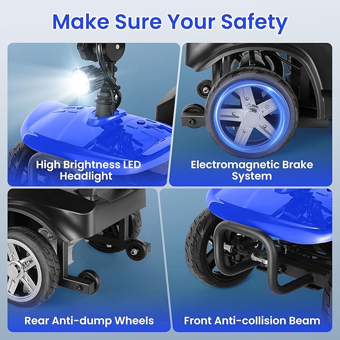 Wooken Mobility Scooters for Seniors, Adults, 4 Wheels Foldable Powered Mobility Scooter 264 lbs All Terrain, Compact Heavy Duty Electric Powered Wheelchair with Seat for Travel, Smart Safety System