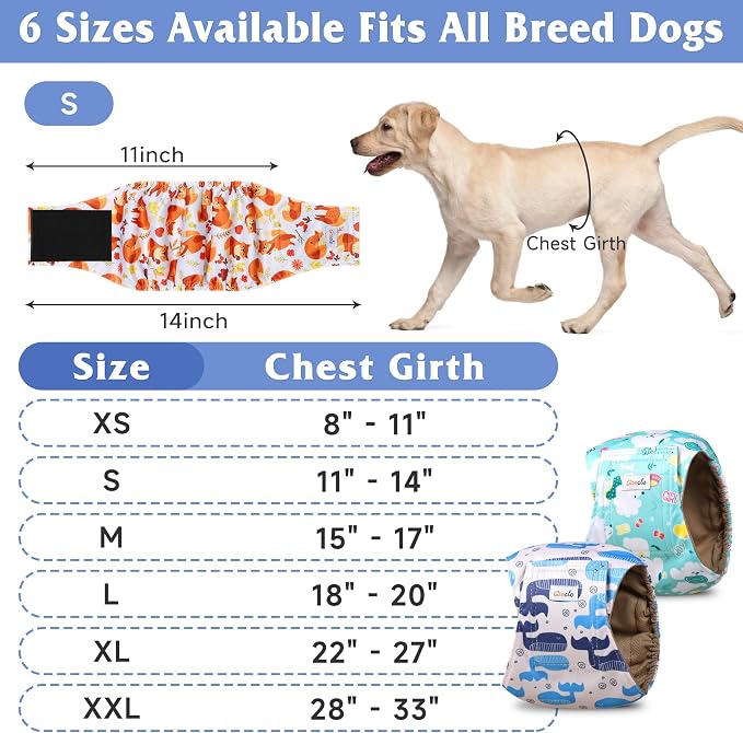 5 Pack Dog Diapers Male Reusable, Premium Belly Bands for Dogs, High Absorbing Male Dog Pee Wraps for Doggie in Incontinence or Excitable Urination,Squirrel XXL