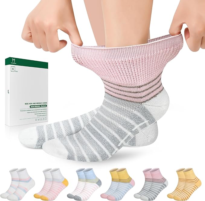 Bulinlulu Bamboo Viscose Diabetic Socks with Grippers for Men Women -6 Pairs Non Binding Ankle Slipper Socks Size 6-9 9-12
