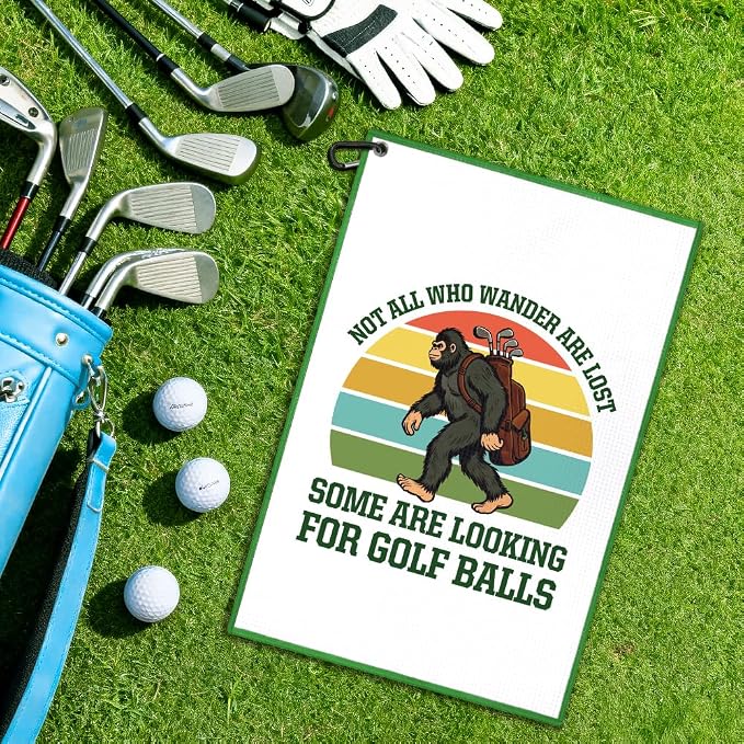 Not All Who Wander are Lost Golf Towel, Fun Sasquatch Golf Bag Towel with Clip, Golfing Accessories for Women Men, Birthday Retirement Gifts for Golfer Sports Fan, Golfing Gifts for Grandpa Dad