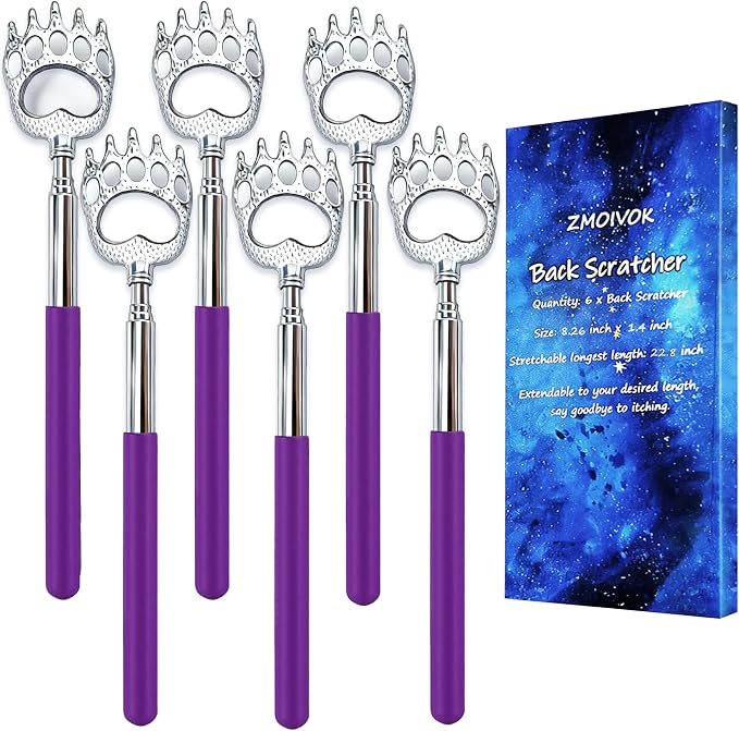 6 Pcs Back Scratcher Extendable,Metal Bear Claws Back Scratchers | Backscratche for Men, Women,Adults,Christmas Stocking Stuffers (Purple)