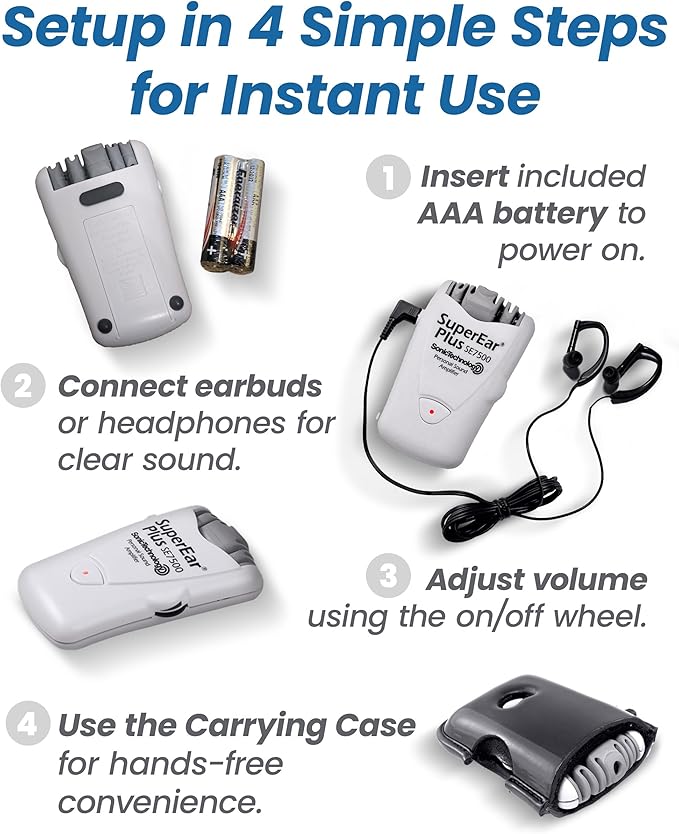 SuperEar Model SE7500 for Seniors - Hearing Amplifiers for Seniors & Elderly, Super Ear Personal Sound Amplifier, Sound Amplifier Listening Device and Audio Accessories in 50dB Ambient Sounds Increase