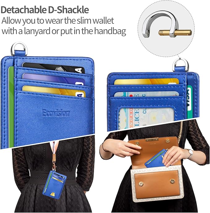 Slim Minimalist Front Pocket Wallet, RFID Blocking Credit Card Holder Wallet with Detachable D-Shackle for Men Women