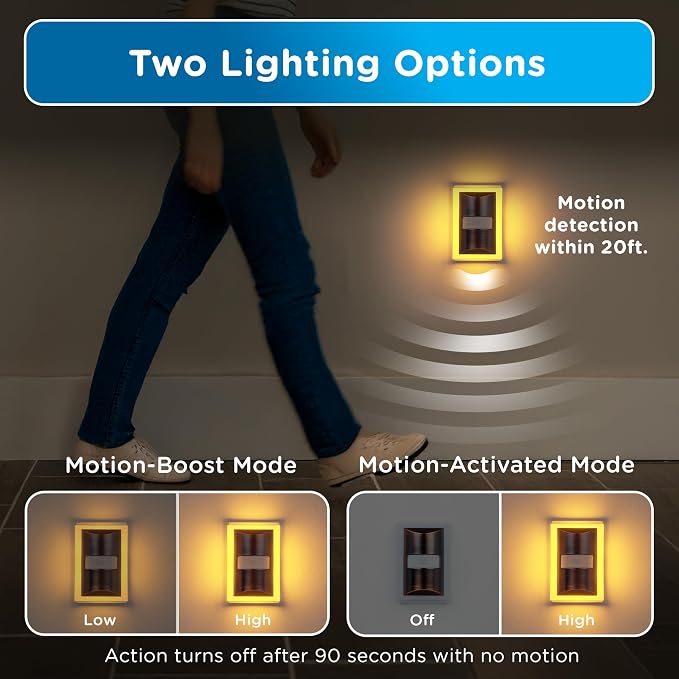 Enbrighten SleepLite Motion Sensor Night Lights Plug Into Wall Nightlight Amber Light Bathroom Bedroom Kitchen Nursery Kids Adults Oil Rubbed Bronze
