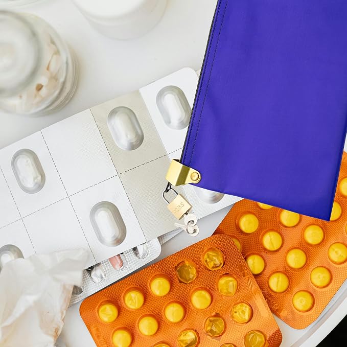 Medication Security Bag with Padlock, Purple | Made in USA, Small Pill Bag, Travel Carry Pouch, Medicine Storage