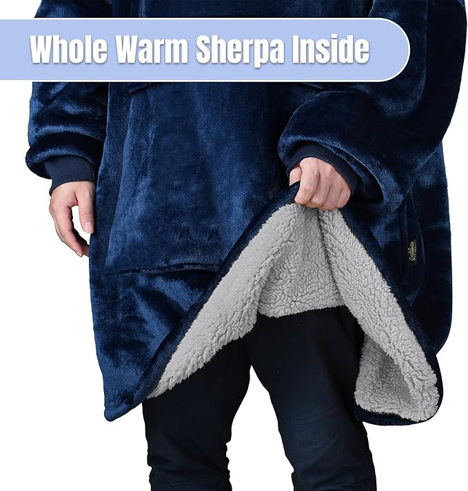 Catalonia Oversized Blanket Hoodie Sweatshirt, Wearable Sherpa Lounging Pullover for Adults Women Men
