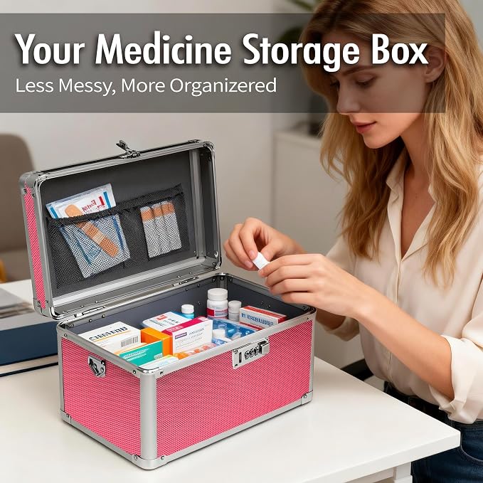 Rose Medication Combination Lock Boxes with Code for Personal Items, Medicine Lockbox for Documents 12.8 x 7.6 x 8.27 Inches Colorful Medium