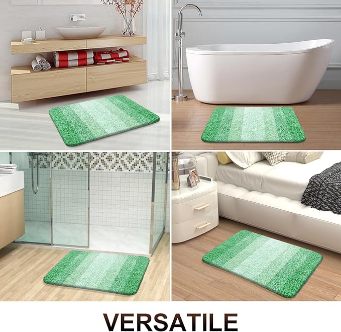 OLANLY Bathroom Rug Set 2 Piece, Soft Absorbent Microfiber Bath Mats and U-Shaped Contour Toilet Rug, Non-Slip, Machine Wash Dry, Plush Shaggy Bath Mats for Bathroom (24"x16"+U24 x20, Green)