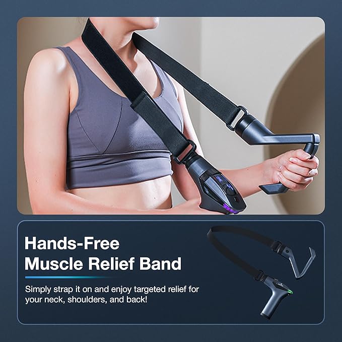 3-in-1 Massage Gun Extended Handle & Belt with 12 Speed Levels & 4 Replaceable Heads for Athletes, Gym Recovery and Seniors Back Pain |Back Massage Belt & Extended Handle Deep Tissue Massage