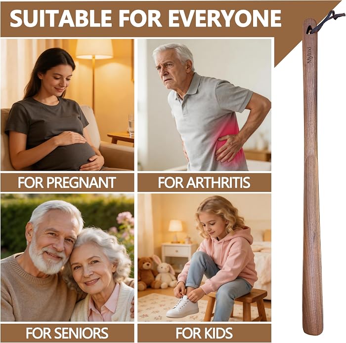 Myluxi Wooden Shoe horn Long Handle for Seniors Men,Women-23.6in Long Handled Shoehorn,Shoe Helper for Home/Travel