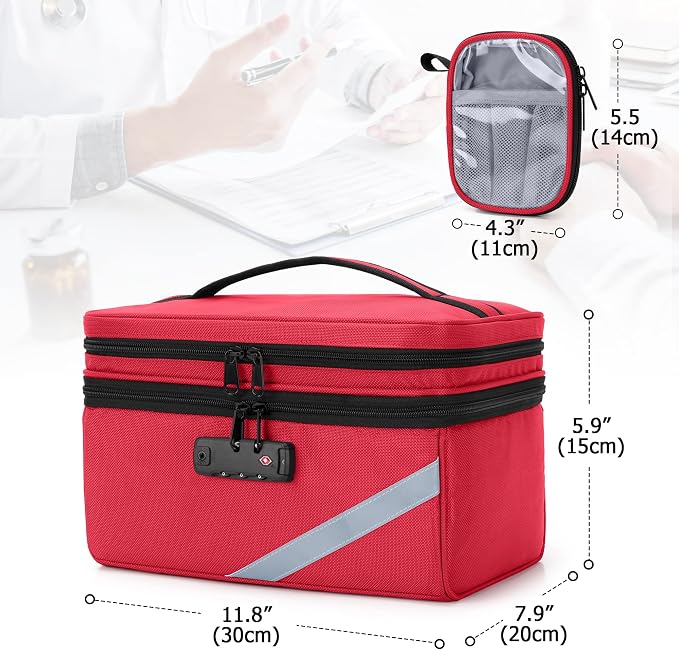 Trunab Medicine Storage Bag with Combination Lock, Pill Bottle Organizer | Lockable Travel Medication Carry Case for Medicine Box, Prescription, Vitamins, Supplements or Medical Supplies