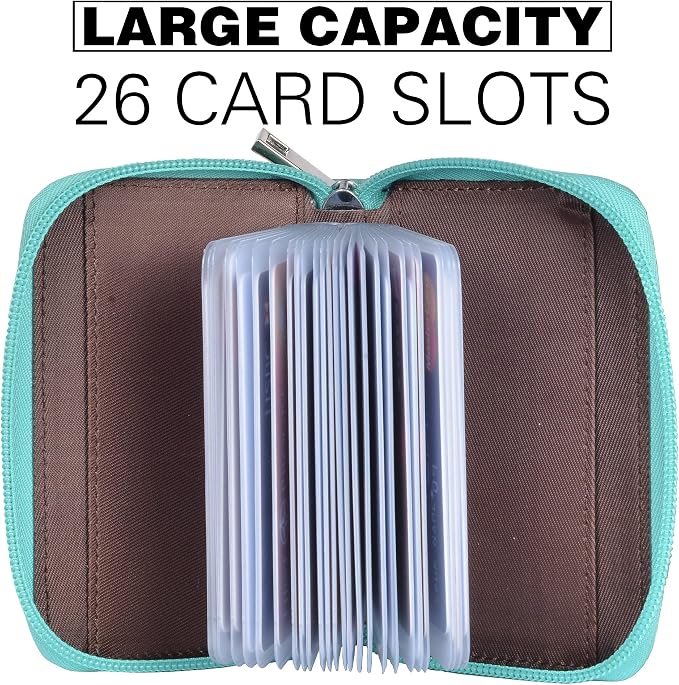 Easyoulife Genuine Leather Credit Card Holder Zipper Wallet With 26 Card Slots
