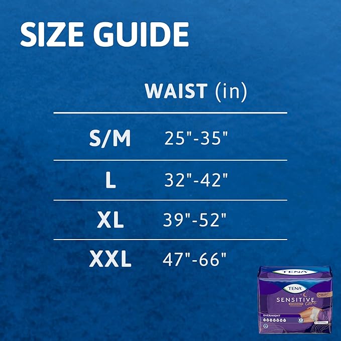 TENA Sensitive Care Overnight Incontinence Underwear for Women, Bladder Control, Postpartum, L, 64 Count (Waist size 32in-42in)