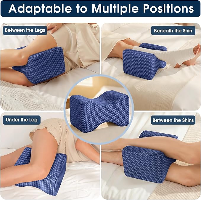 BlissTrends Memory Foam Knee Pillow, Knee Pillow for Side Sleepers, Leg Pillows for Sleeping Blood Circulation, Elevation Pillow for Spine Aligning, Sciatica, Hip, Knee, Ankle Pain, Blue, X-Large