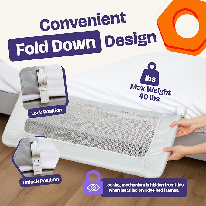 ComfyBumpy 2-Pack Bed Rail for Toddlers 35.5" L x 19.5" H | Toddler Bed Rails for Twin, Full & Toddler Mattress Size | Swing Down Rail Guard | Mattress Side Rail for Kids | Gray